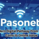 Illustration of Pasonet digital system transforming traditional coins into online value