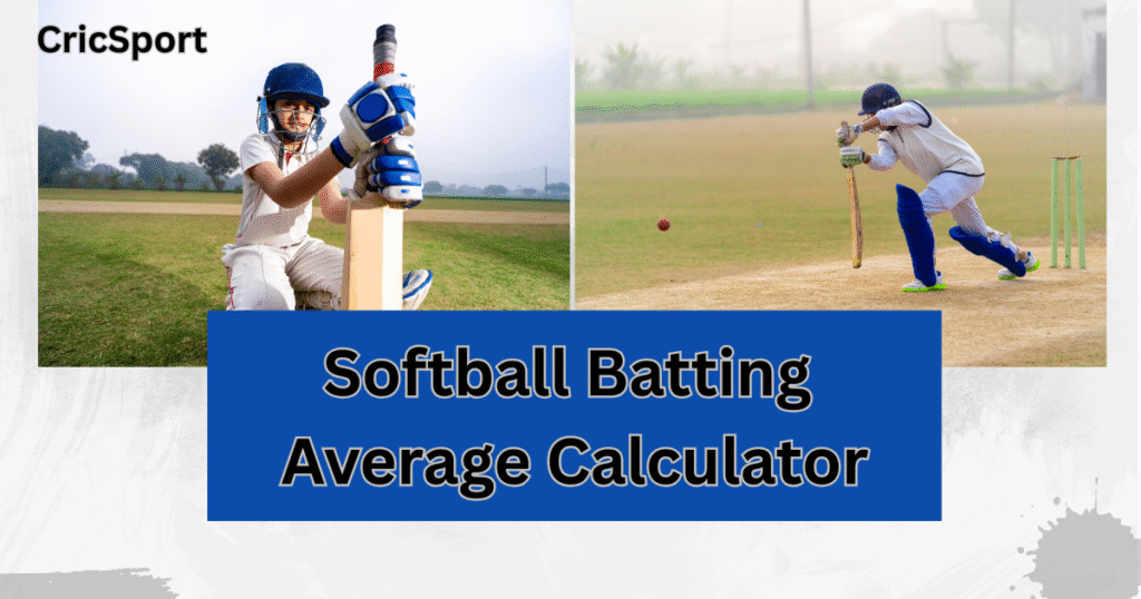 Softball Batting Average Calculator showing hits, at-bats, and average results on digital interface